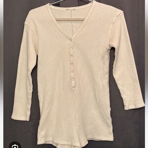 NWOT Zara Cream Waffle Knit Button-Down Lounge Romper